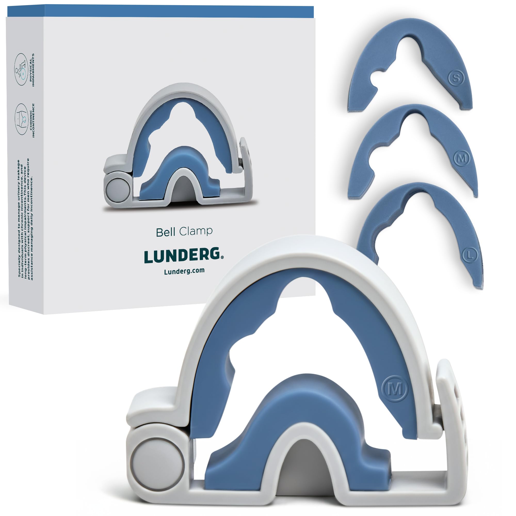 Bell Clamp by Lunderg - The ONLY Ergonomic Incontinence Clamp for Men with 3 Adjustable Sizes, Bell Shaped Frame and Anatomical Cutouts for All Day Comfort - Male Incontinence Products
