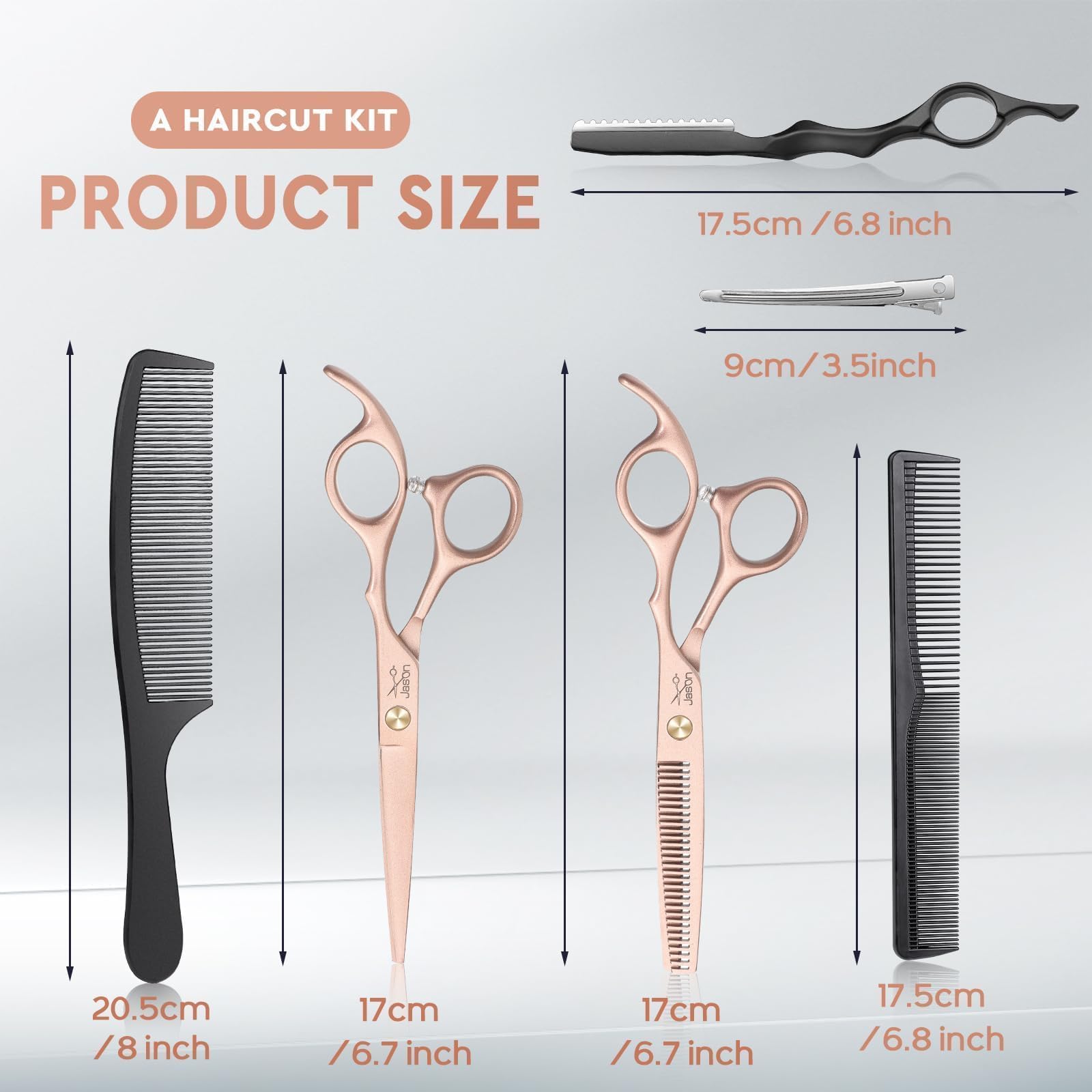 JASON Tijeras de Peluquería Profesional - Juego de Tijeras para el cabello & Effiliation 6.5" Oro rosa
