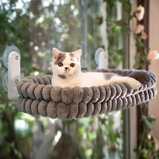 CHEERPALS Cloud Cat Window Perch for Indoor Cats Hammock Bed Foldable | Reversible Cushion Removable Washable, Breathable Soft All-Season, Sturdy Strong Suction Cups Support, Cordless(Grey,Large)