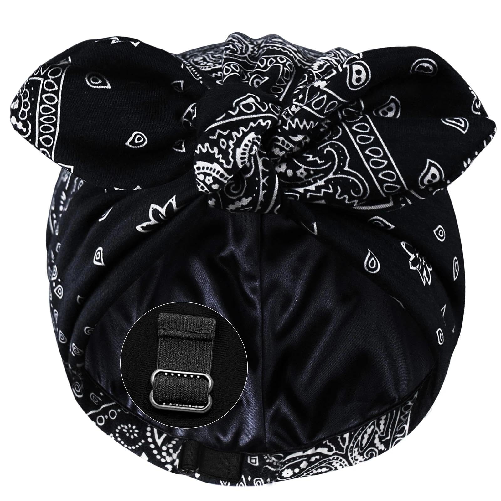 Jootuepo Women's Black Satin Lined Beanies For Bohemian Print Cross Turban Hat Stretchy Headwrap Beanie Cap For Chemo Hair Loss