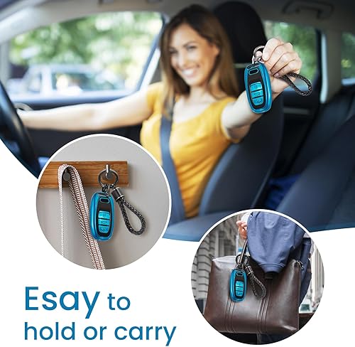 Miniatura 4 de Funda para llavero Audi con llavero de cuerda trenzada de metal, carcasa de TPU suave mejorada para llavero A3-A8 Q5 Q8 R8 RS4-RS7 S4-S8 SQ5 (azul,