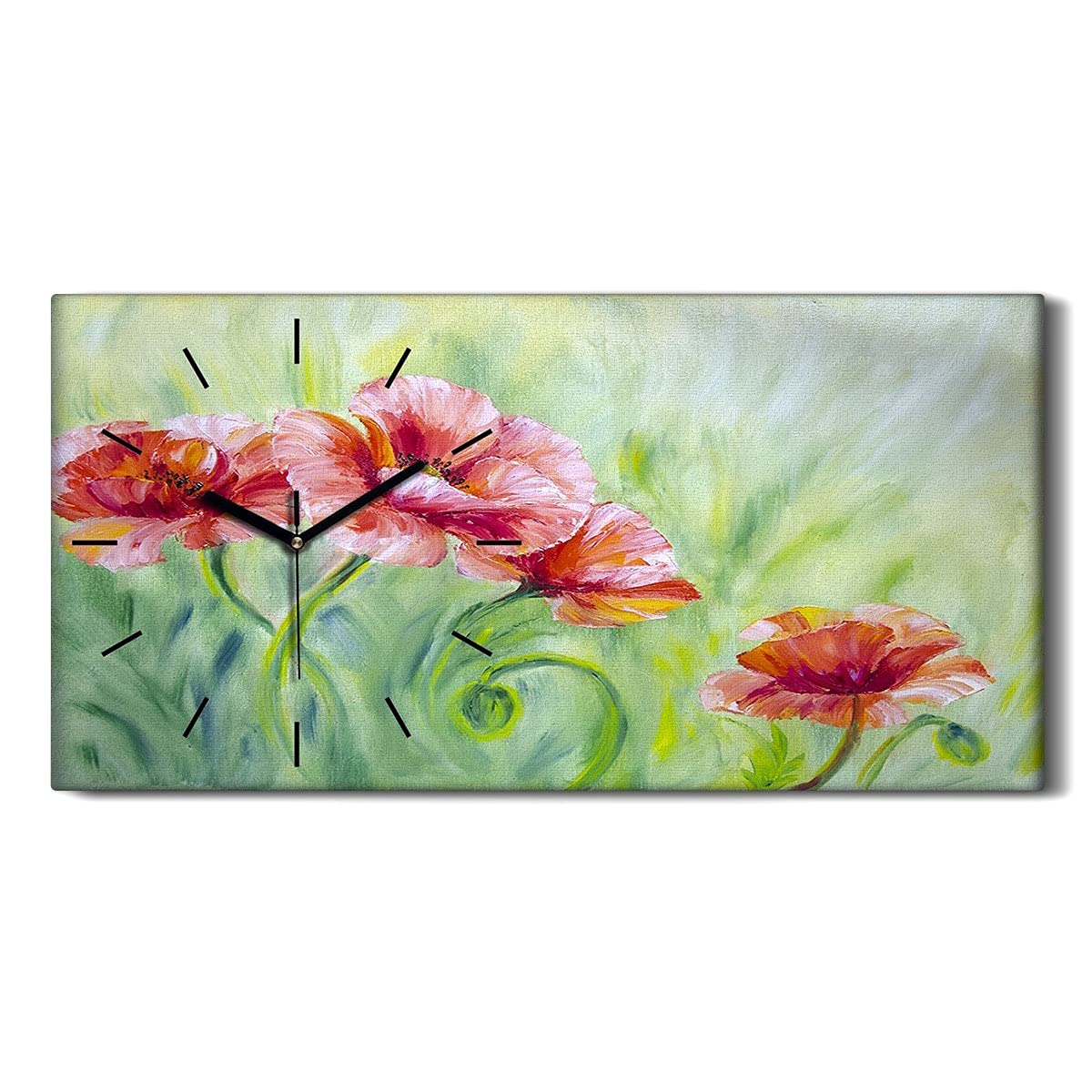 Horloge sur Toile Décoration Image Salon Coloray Art Mural Fleurs Silencieuse 60x30