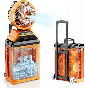 15L Portable Misting Fan with Rechargeable Battery and Oscillating Cooling