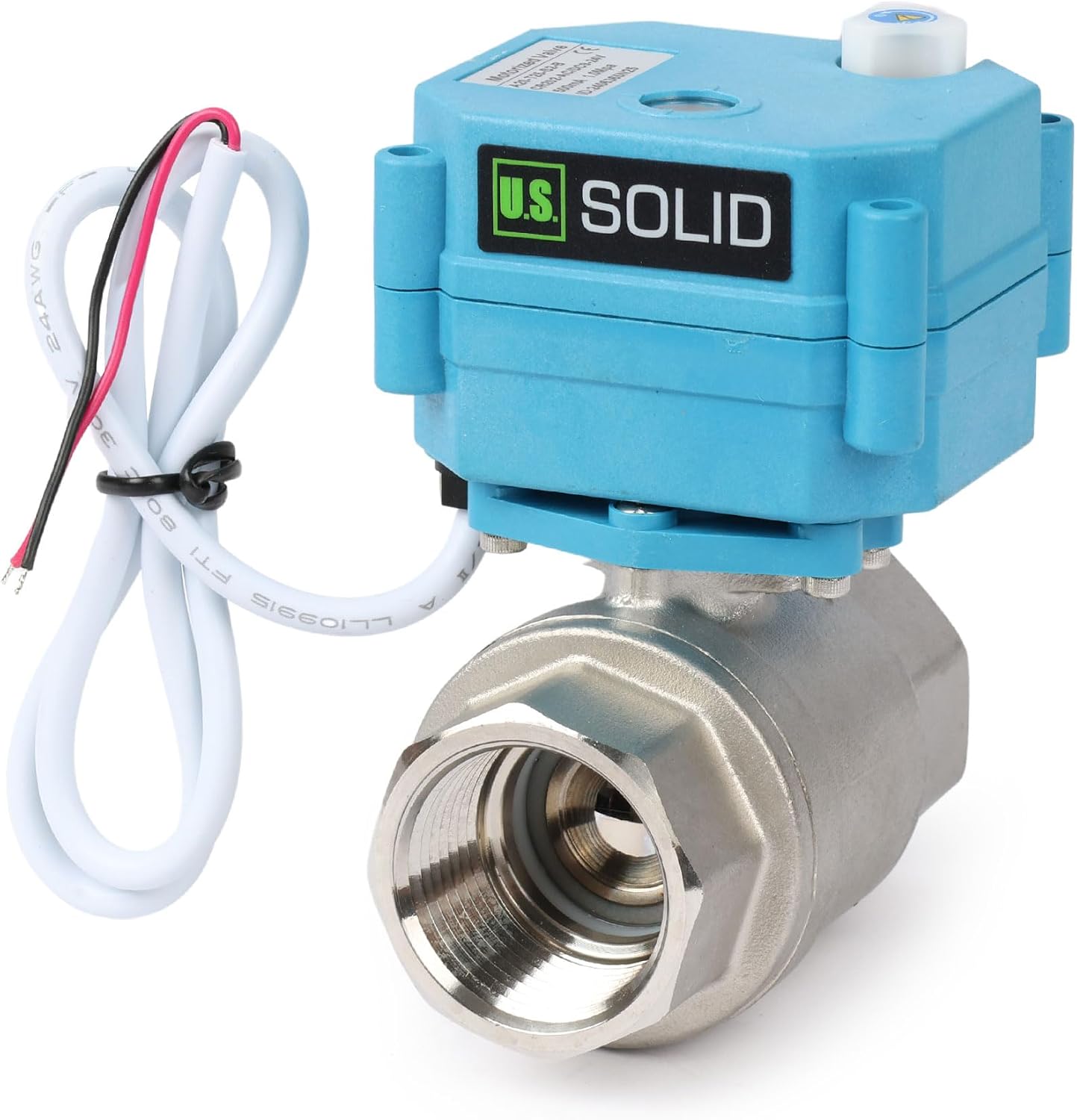 U.S. Solid Motorized Ball Valve - IP67 1inch Stainless Steel Ball Valve 9-24V with Waterproof Cover, Full Port, 2 Wire Auto Return, Normally Closed