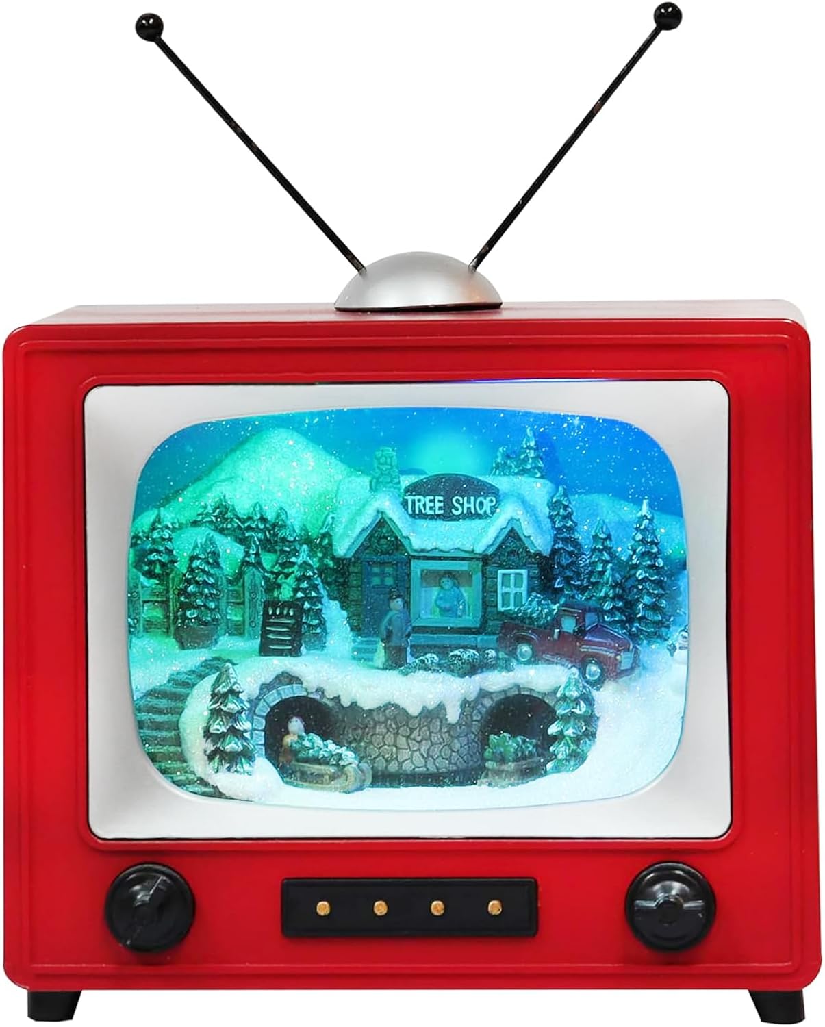 MOMENTS IN TIME 5.5" H Animated Retro Radio with Snowy Mountain Scene (Moving Train) - LED Lights, 8 Classic Carols Christmas Music - Battery Operated - Hand-Painted Resin Polyresin Injection Plastic