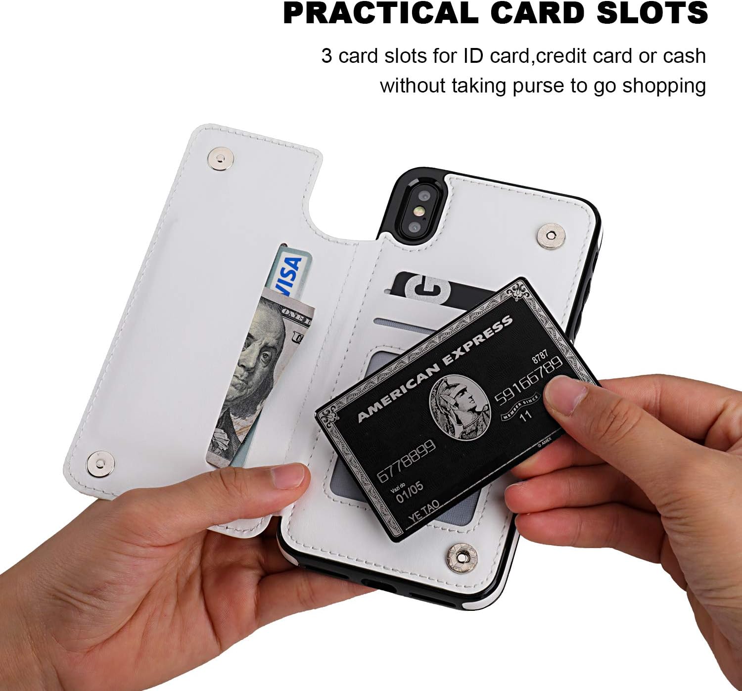 iPhone Xs Max Wallet Case with Card Holder,OT ONETOP Premium PU Leather Kickstand Card Slots Case,Double Magnetic Clasp and Durable Shockproof Cover 6.5 Inch(White)