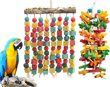 Parrot Chewing Toy and Large Bird Parrot Toy,Natural Wood Block Tearing Toy for Large Medium Parrots and Birds