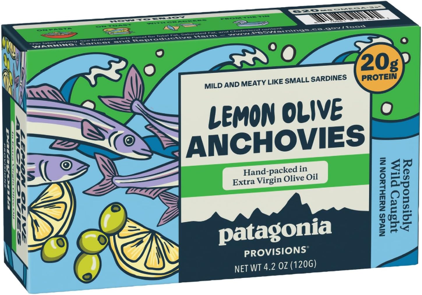 Patagonia Provisions Lemon Olive White Anchovies | Responsibly Sourced in Spain | 20g Protein & Gluten Free | 4.2 Ounce (Pack of 1)