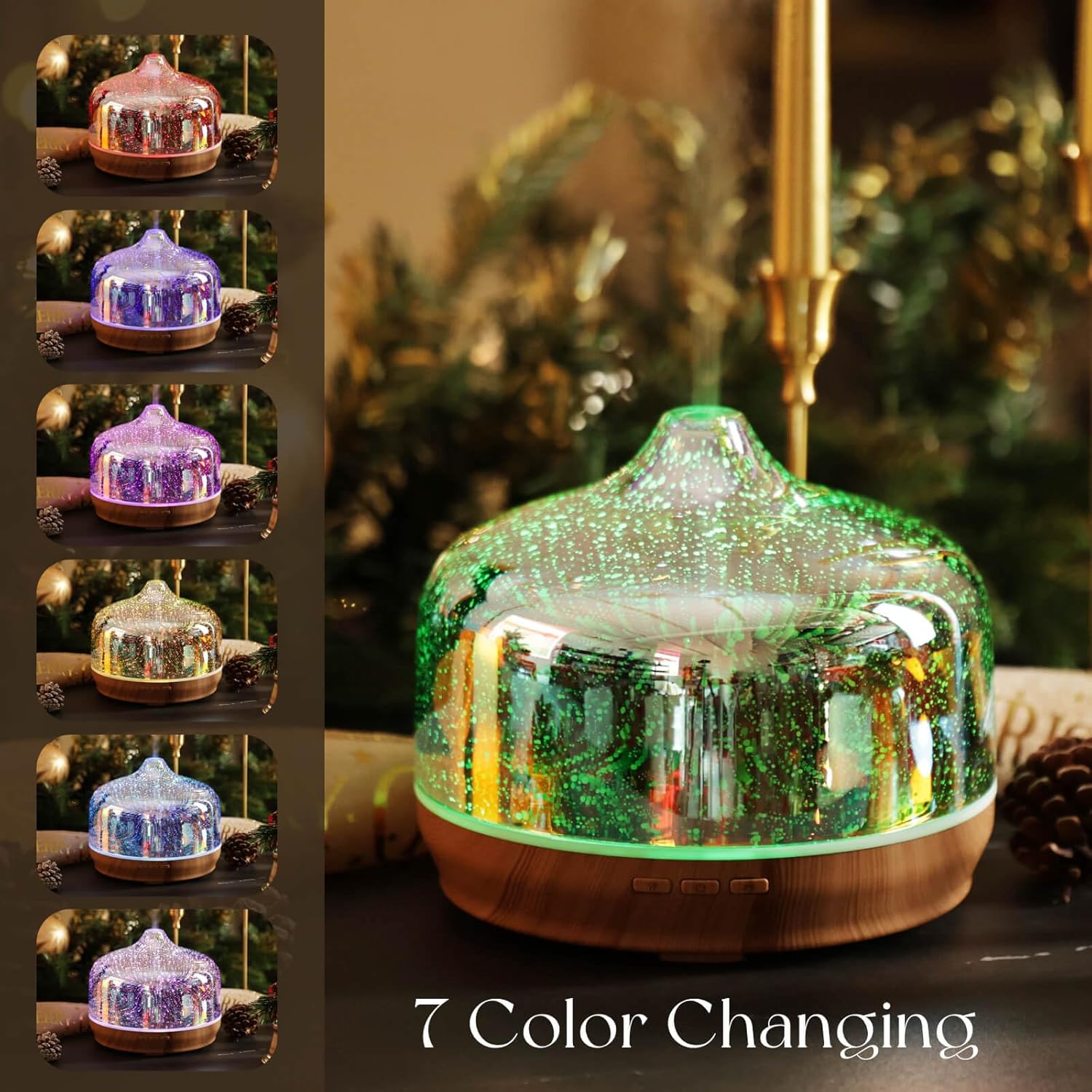 Porseme 500ml Glass Essential Oil Diffuser Aromatherapy Ultrasonic Cool Mist Humidifier 15-21 Running Hours Waterless Auto-Off Air Diffusers for Sleeping Yoga Working Spa(Silver)