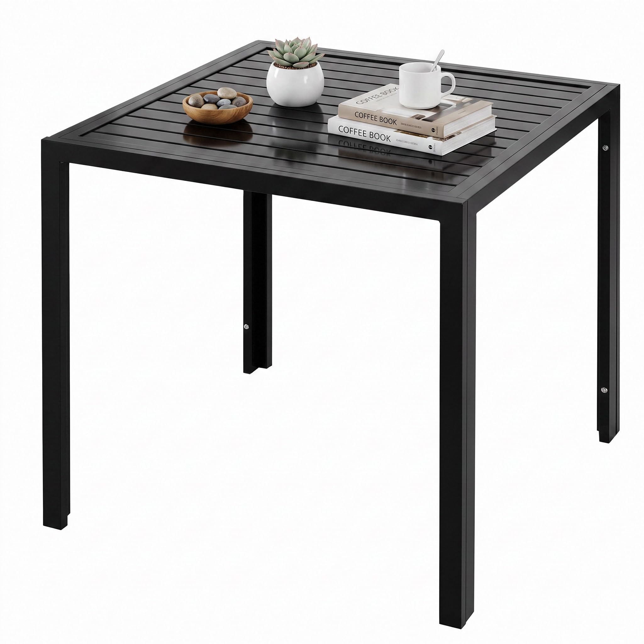 LIFERUN Tavolo da Giardino in Alluminio, 75x75 cm Quadrato da Esterno | Resistente Alle Intemperie, Facile da montare, per Balcone Terrazze, Nero, Ampio Pannello 4,6 cm