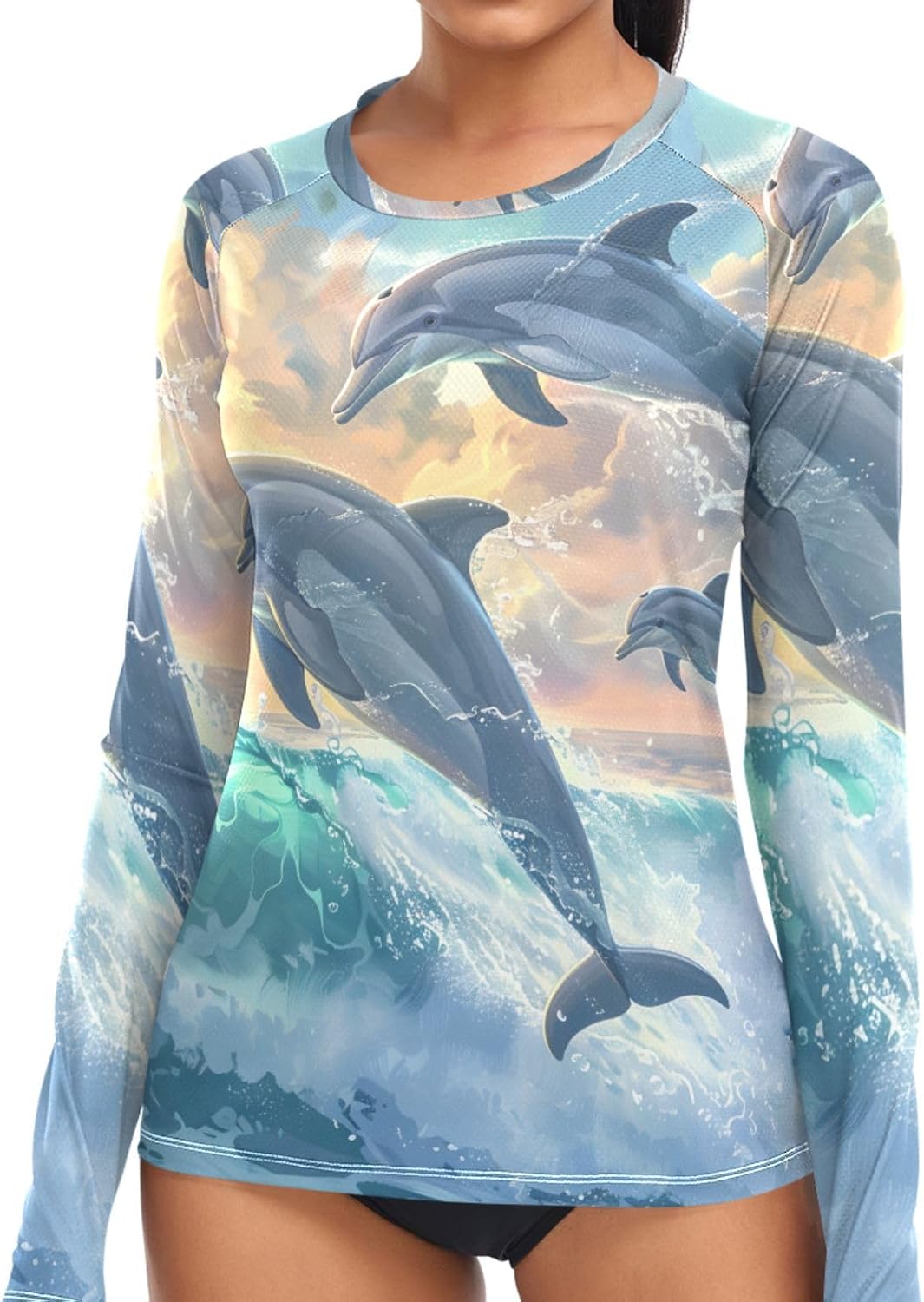 Women's Rash Guard UPF 50+ Long Sleeve Wolf Moon Aurora Swim Top Quick Dry Swimsuit