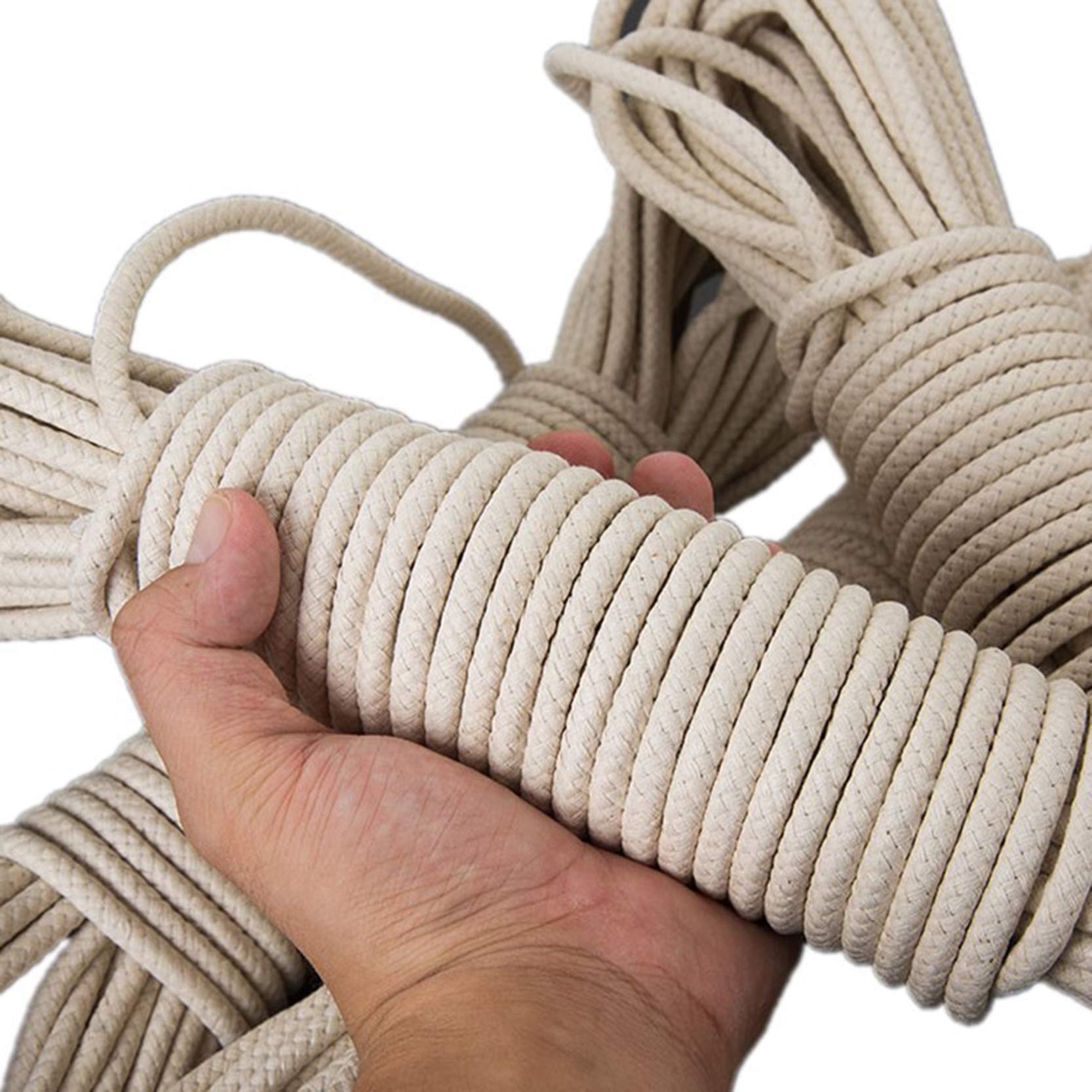 Cuerda de algodón Beige para Bandera,100m, Poste de Bandera, Cuerda de driza, Resistente y Duradera, Cuerda de algodón Multiusos para Colgar Ropa al Aire Libre, Atar Viajes, jardín,Beige-10mm