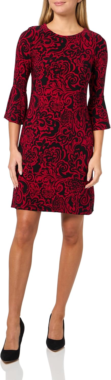 Tommy Hilfiger Women's 3/4 Bell Sleeves Jersey Stretch Shift Dress