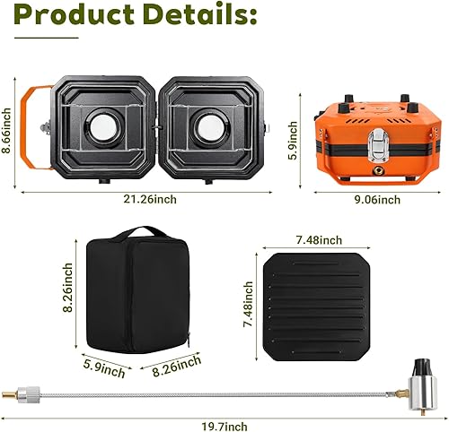 Miniatura 3 de Estufa de camping de propano ajustable de 2 quemadores con parrilla y bolsa de transporte, estufa de campamento plegable de 16,000 BTU, protección
