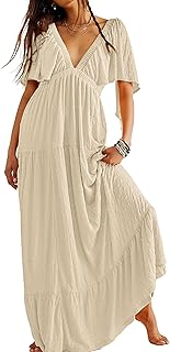 Kikibell Women Summer Dresses Sexy V-Neck Maxi Dress Tiered Silhouette w...