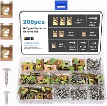 Pack of 200 Sheet Metal Nuts Assortment Set, Stainless Steel Tin Nut Clip U-Type Clip Nut Attachment Clips for Car