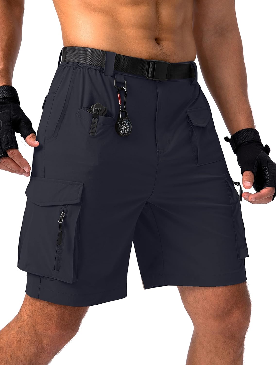 Viodia Men's Hiking Cargo Shorts Stretch Tactical Shorts for Men with 8 Pockets Quick Dry Lightweight Shorts for Work Fishing