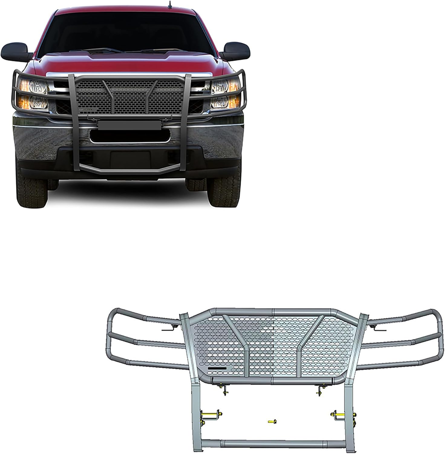 Black Horse RUGGED Heavy Duty Grille Brush Bumper Guard Modular Black Compatible with 2007-2013 Chevrolet Silverado 1500-RU-CHSI07-B