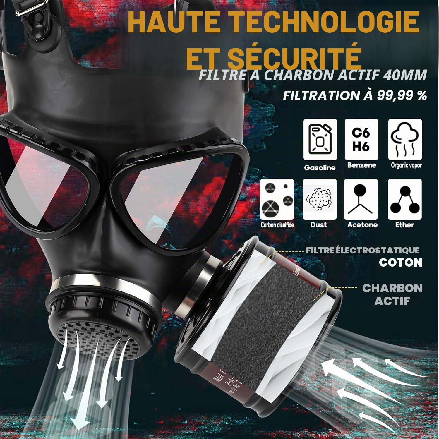 Masque à gaz avec filtre, masque respiratoire réutilisable et anti-poussière pour ponçage, travaux de construction, peinture en aérosol, produits chimiques, coupe, polissage à la machine