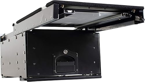 Overland Vehicle Systems Caja de carga con cajón deslizante y estación de trabajo Tamaño - Capa de polvo negro doble de dos etapas universal -