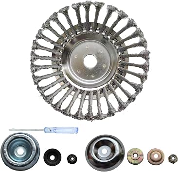 Steel Wire Rotary Brush Cutter Weed Eater Blades, String Trimmer Head Universal Adapter Kit Replacement for Stihl, Husqvarna Shaft Trimmers, Gardening Lawnmower, Moss Grass Rust (8 inch)