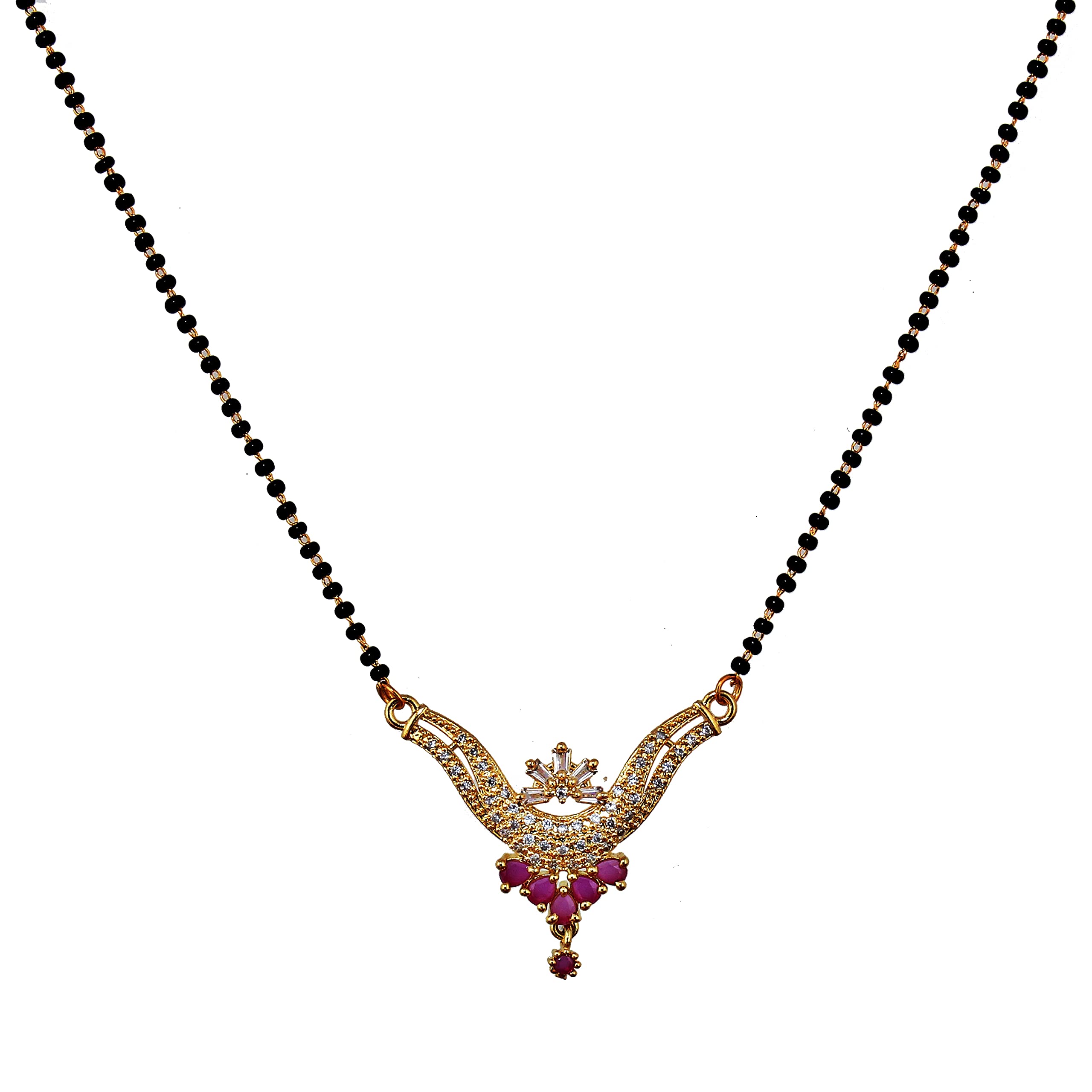 18K AD and Ruby Mangalsutra, Earring with Black Chain