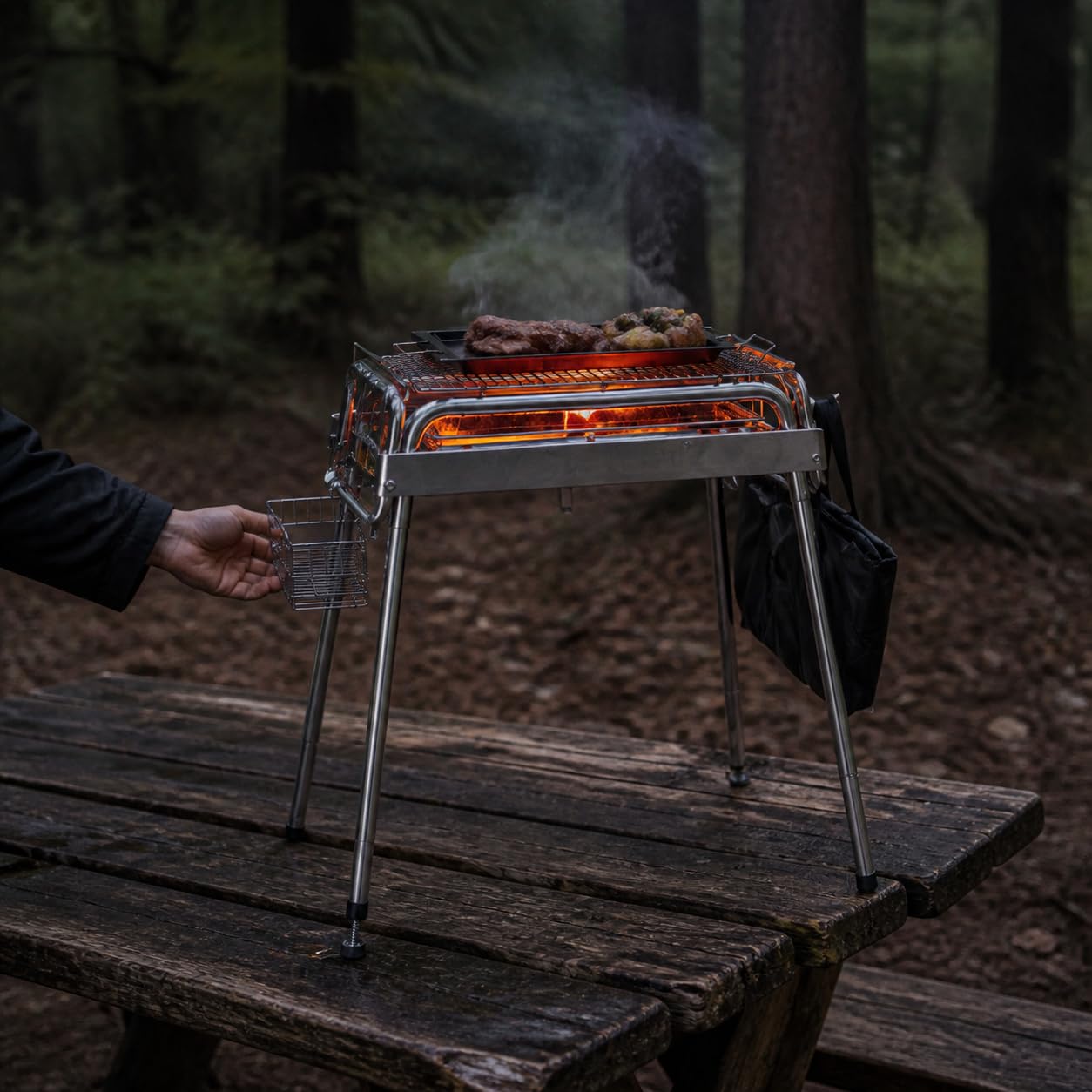 Grill a Carbone Pieghevole Portatile, style to 1 | metallo resistente - acciaio inossidabile - per campeggio all'aperto - include borsa - cestino - per Feste - per Outdoor