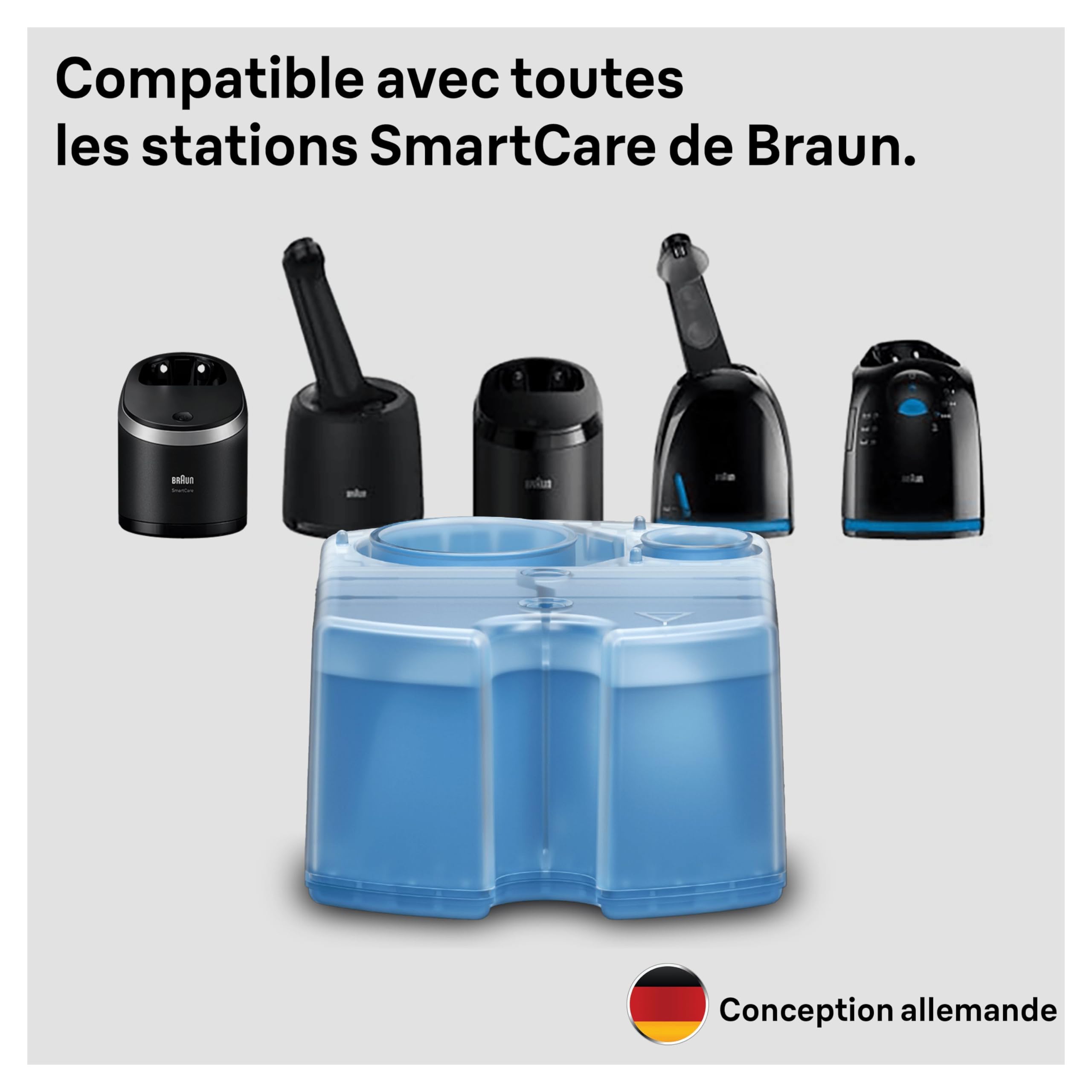 Braun 3in1 ShaverCare, Recharges 3-en-1, Originales, Pour Station SmartCare, Nettoie 10x Mieux Que L’eau, Formule Avec Un Parfum Frais De Citron, Pour Un Nettoyage Hygiénique Des Rasoirs, Pack De 6