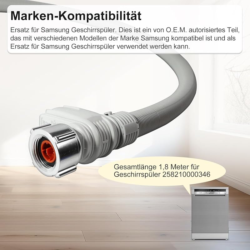 D.I.Accessa Aquastop Mosogatógép Tömlő 1,8m - Víztömlő Aquastop Védelemmel Mosogatógéphez DD81-01211A Szürke