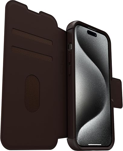 Miniatura 5 de Otterbox Funda Strada Folio Series para iPhone 15 Pro (únicamente), ESPRESSO (marrón), tarjetero, broches a presión a MagSafe, piel auténtica, apta