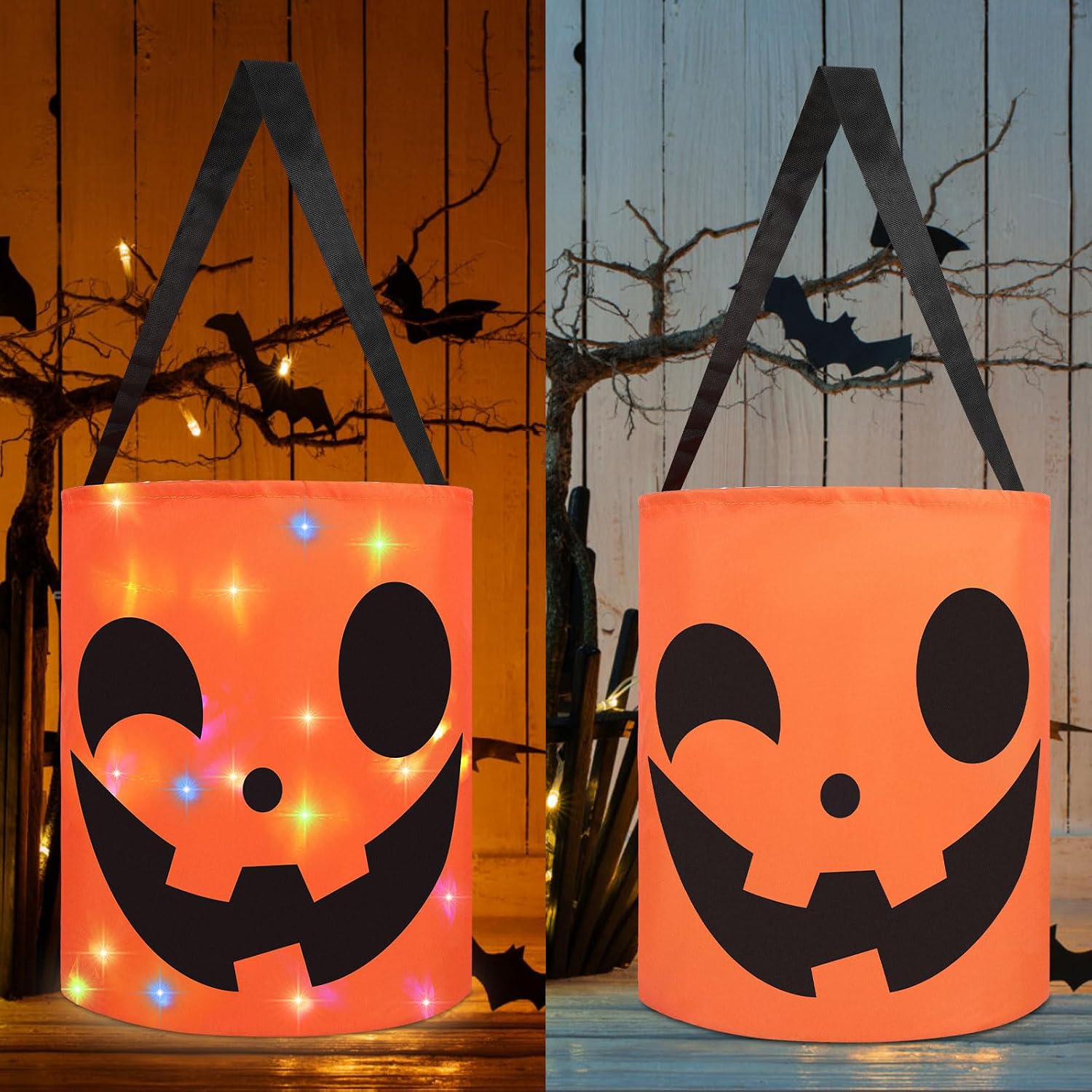 CCINEE 2Pcs Light Up Halloween Trick Or Treat Bucket, Candy Bags for Halloween Party LED Glow in The Dark Goodie Bags for Trick Or Treat Candy Gifts