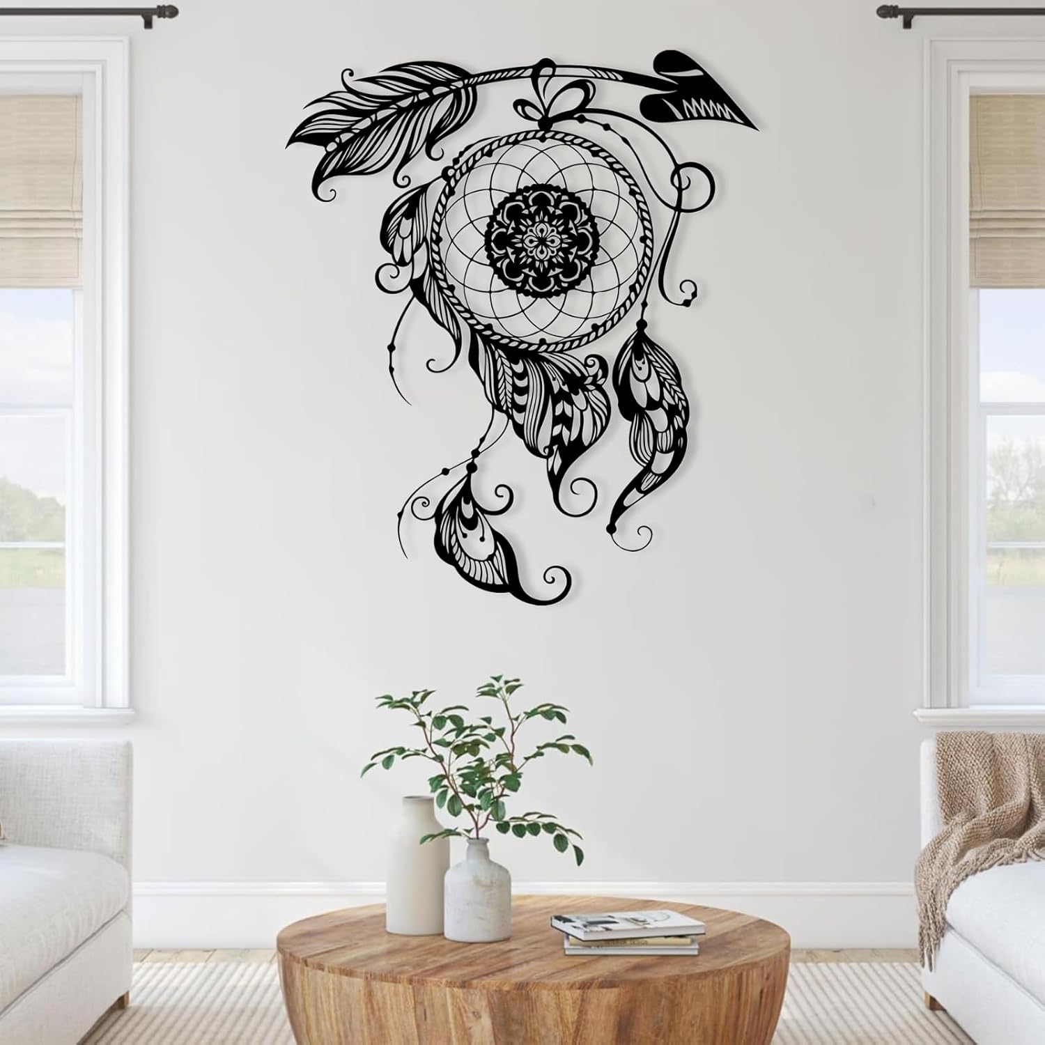 Metal Wall Art Dream Catcher Decor, Dream Catcher Wall Decor Large, Boho Wall Decor, Boho Dream Catcher, Dream Catcher Design, Metal Wall Decor, Interior Decor (Black, 30"x26"/76x66cm)
