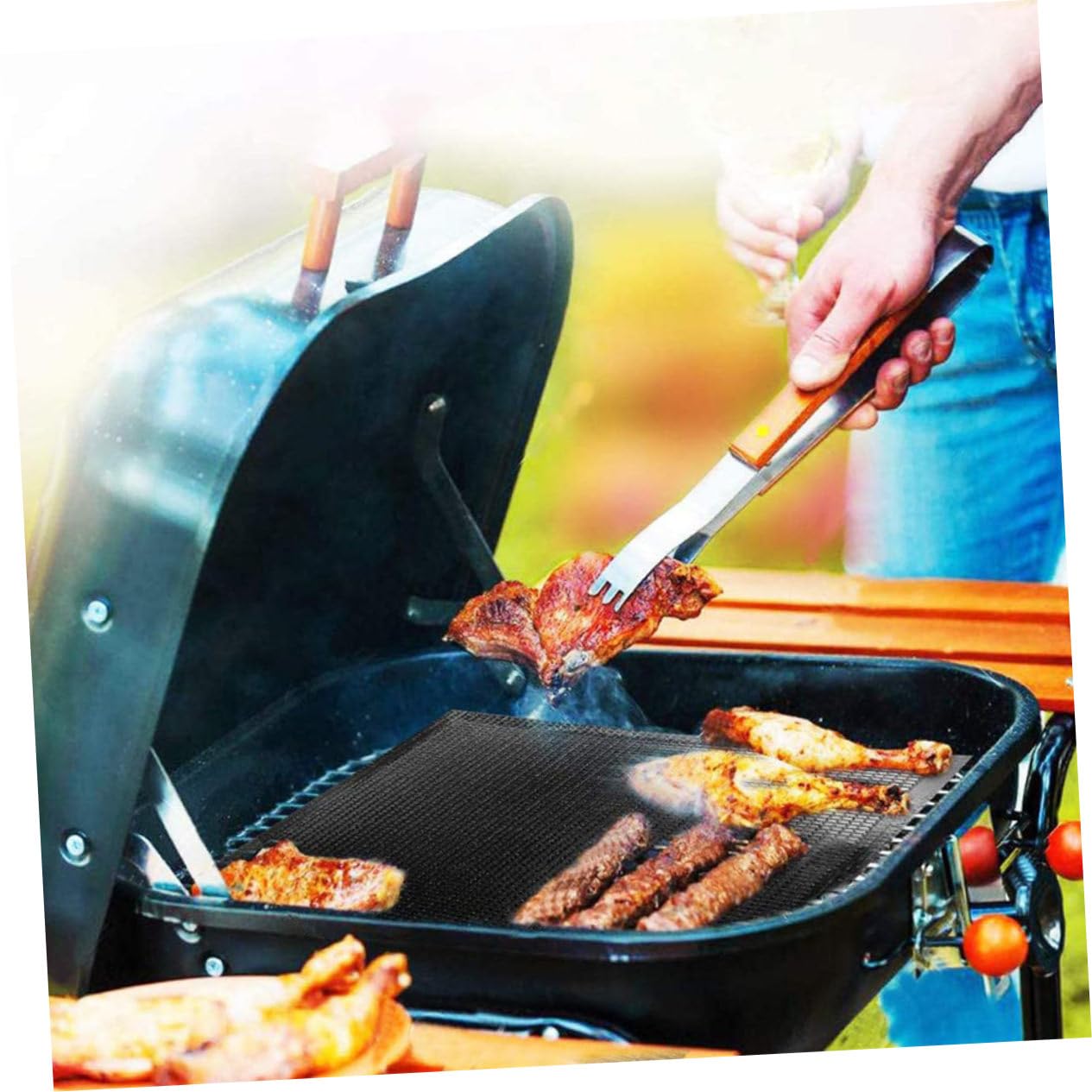 Abaodam 3 Piezas Rejilla de Malla a la Parrilla Esterilla Barbacoa Reutilizable Parrillas Mango de la Bandeja de la Parrilla parilla no Accesorios de Barbacoa Reutilizables Fibra de Vidrio