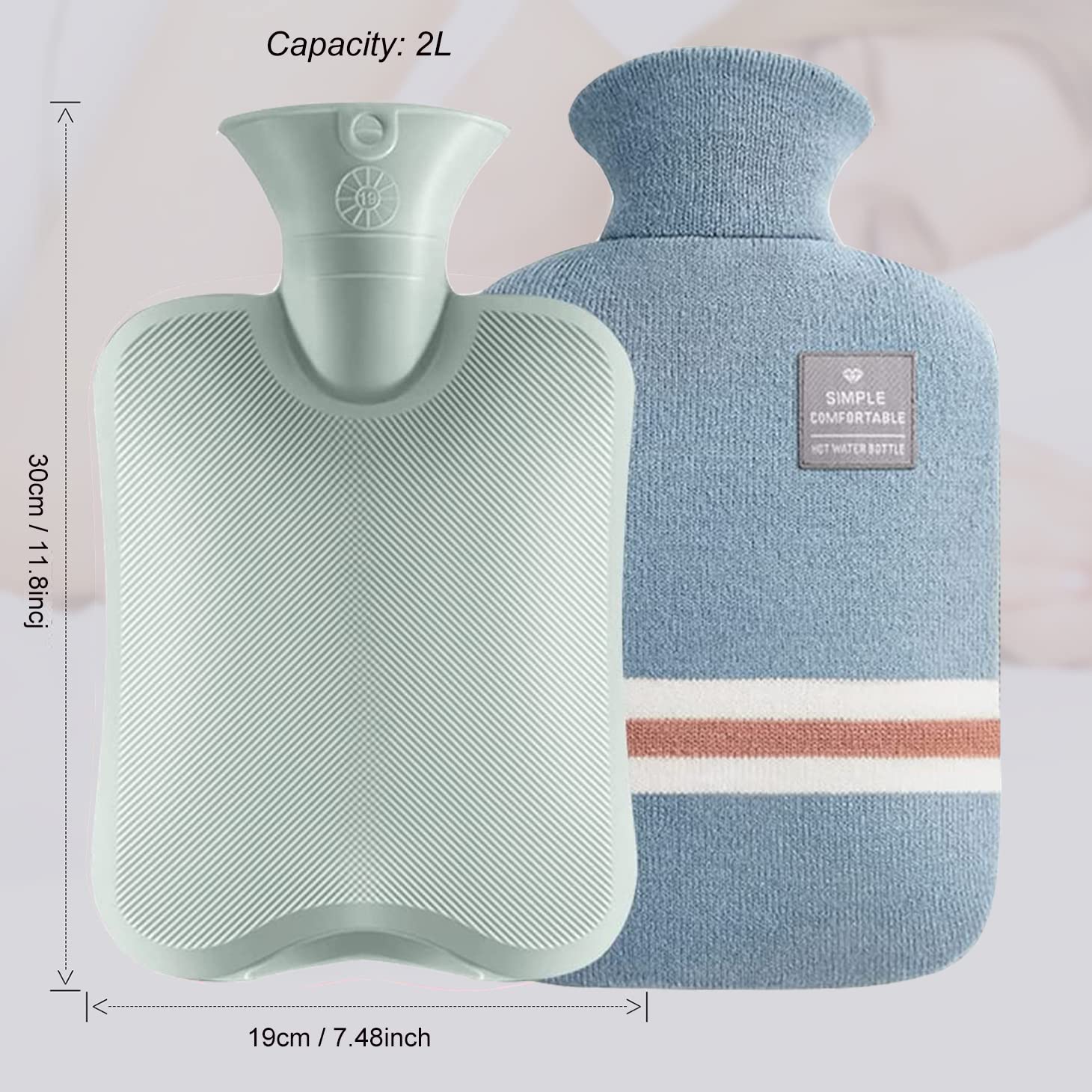 Bolsa de Agua Caliente con Funda de Peluche 2L Grande Botella de Agua Caliente para Adultos y Niños Bolsas Agua Caliente Antifugas para Mantener el Dolor Muscular Menstrual y Articular (Azul)