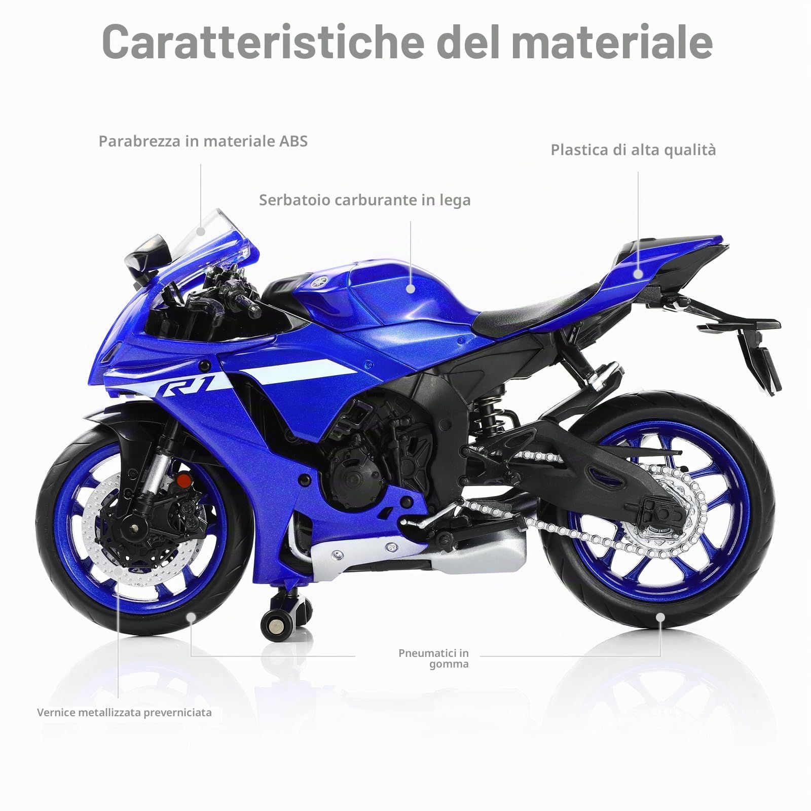 1/12 1000R Moto Modello Giocattolo Mini Metallo Diecast Blu - Sport Moto da Corsa Collezione Regalo per Bambino Ragazzo (YZF-R1)