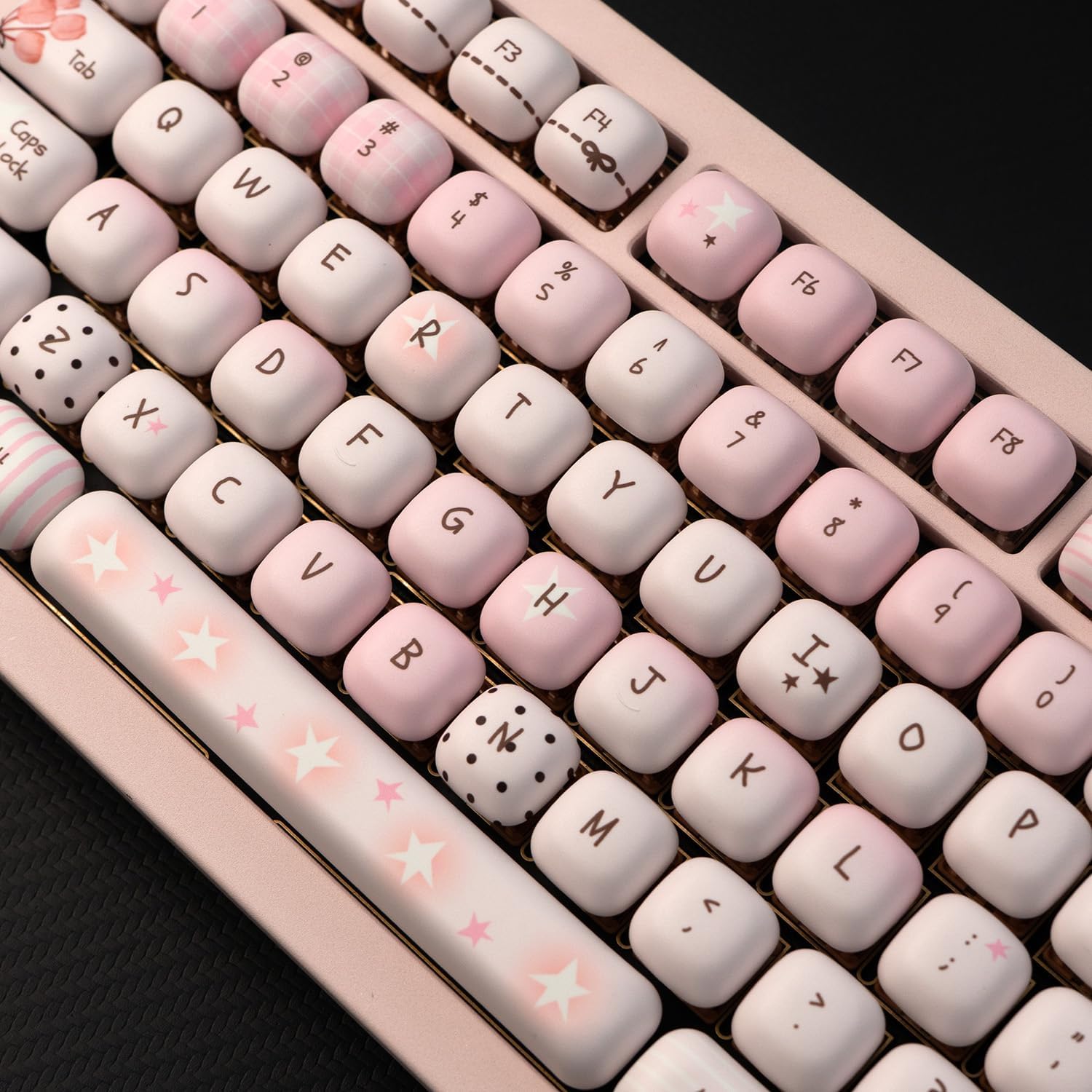 Sumgsn MOG Profile Keycap, PBT Cute Keycap, 138 Keys Rounded Custom Keycap Set for Mx Cherry Mechanical Keyboard (Light Pink)