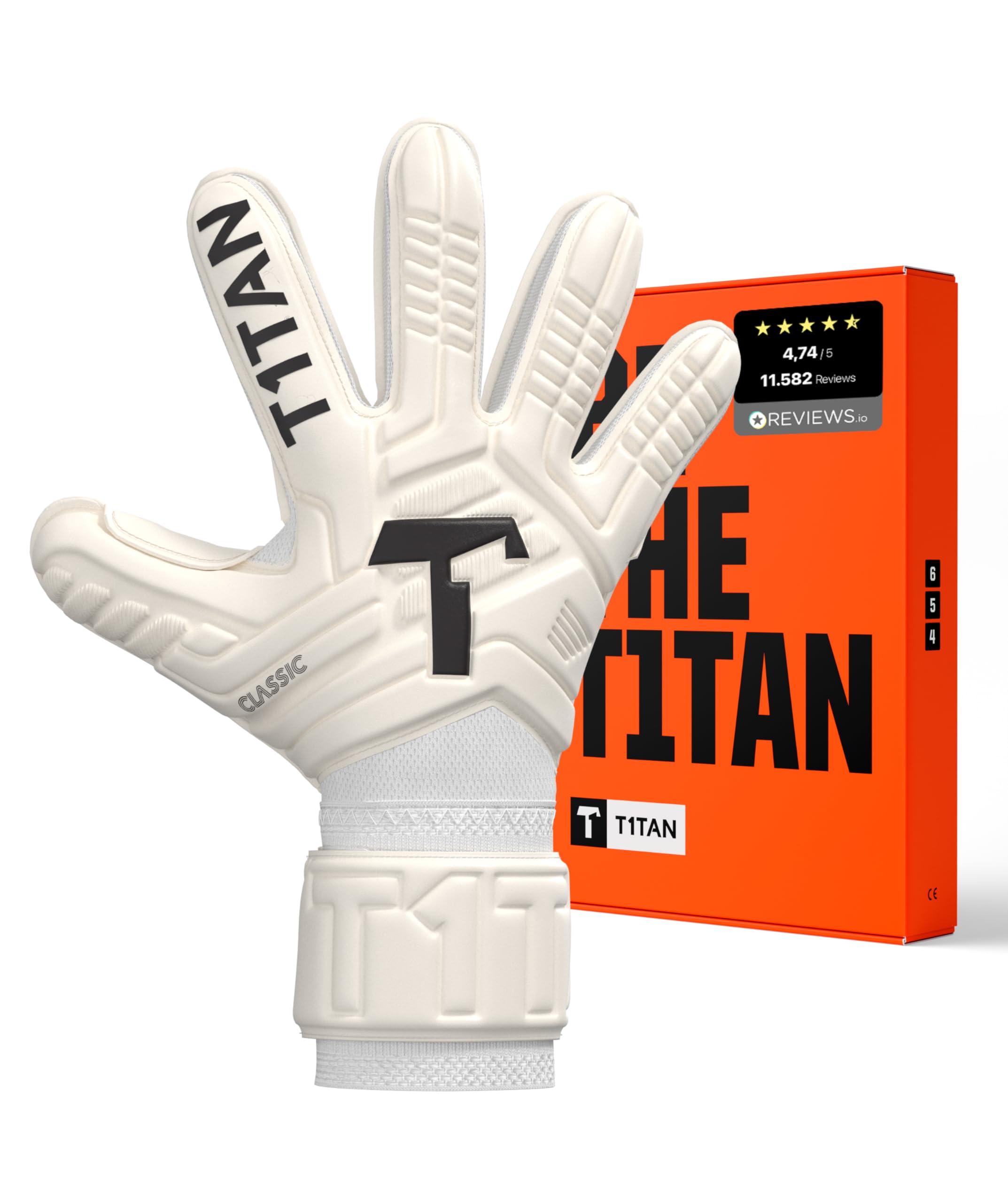T1TAN Classic 1.0 White-Out Junior (FP) - Children's Goalkeeper Gloves - with Finger Protection - Football Gloves for Goalkeepers - Size 6