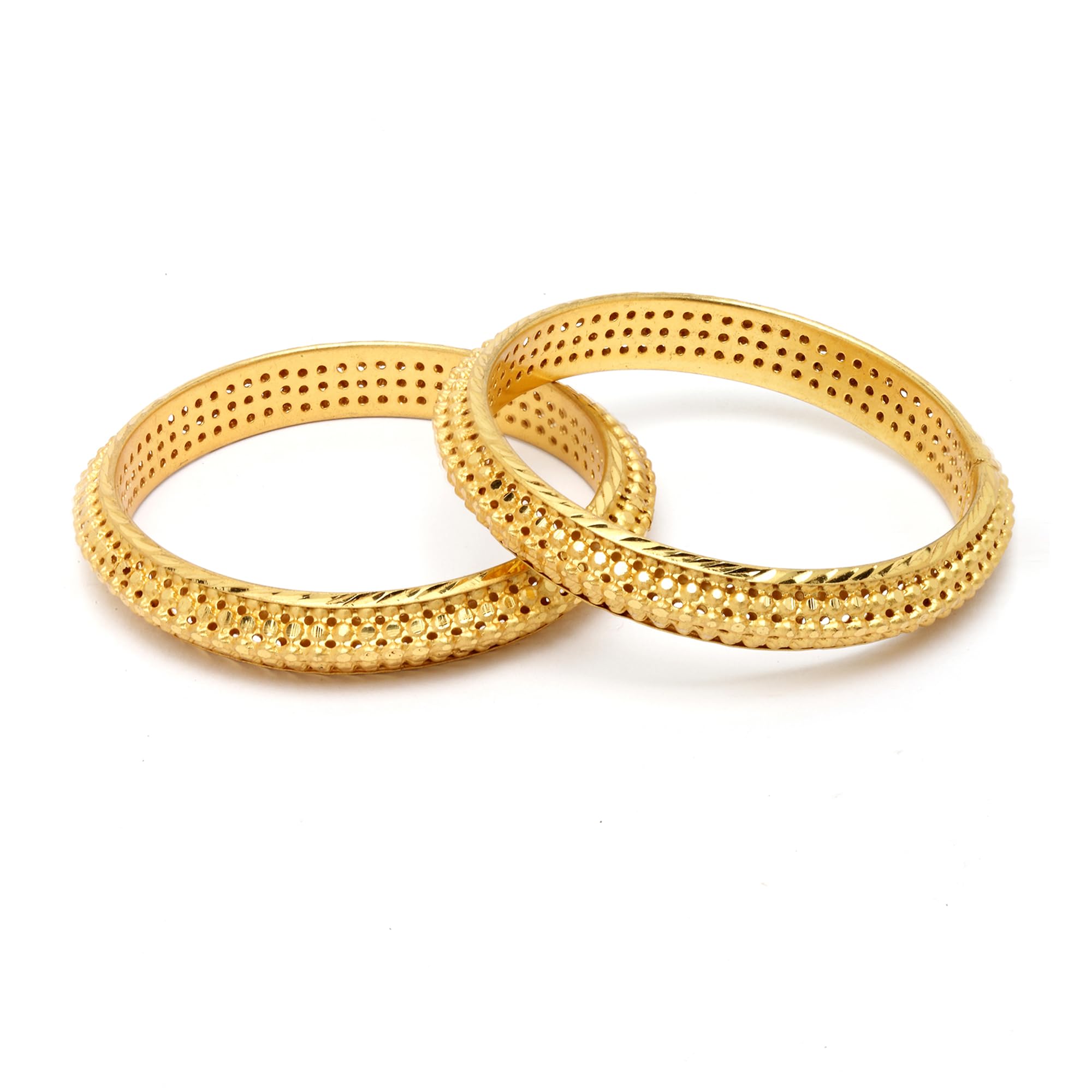 Set Of 2 Gold-Plated Filigree Style and Textured Bangles For Girls and Women-image-41