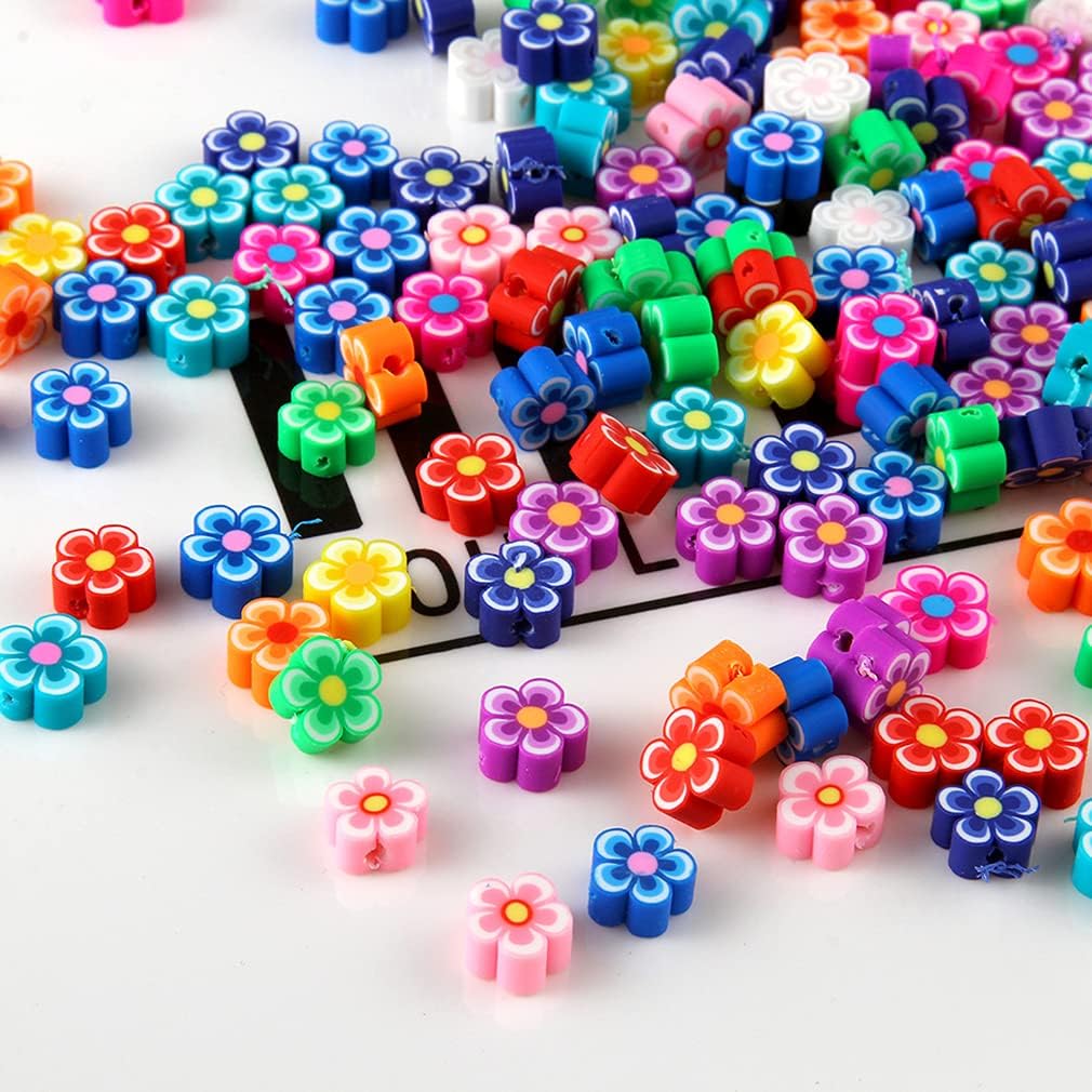 100pcs Mixed Polymer Clay 10mm Spacer Beads for Women Jewelry Making DIY Bracelet Necklace Hair Clip Accessories (Flower) image 4