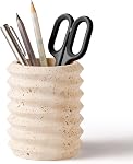 Natural Marble Pen Holder for Desk, Handcrafted Volakas Sturdy Desk Organizer for Office Supplies Storage Desktop Stationary Makeup Brushes Cup Pencil Holders for Home White (DL002)