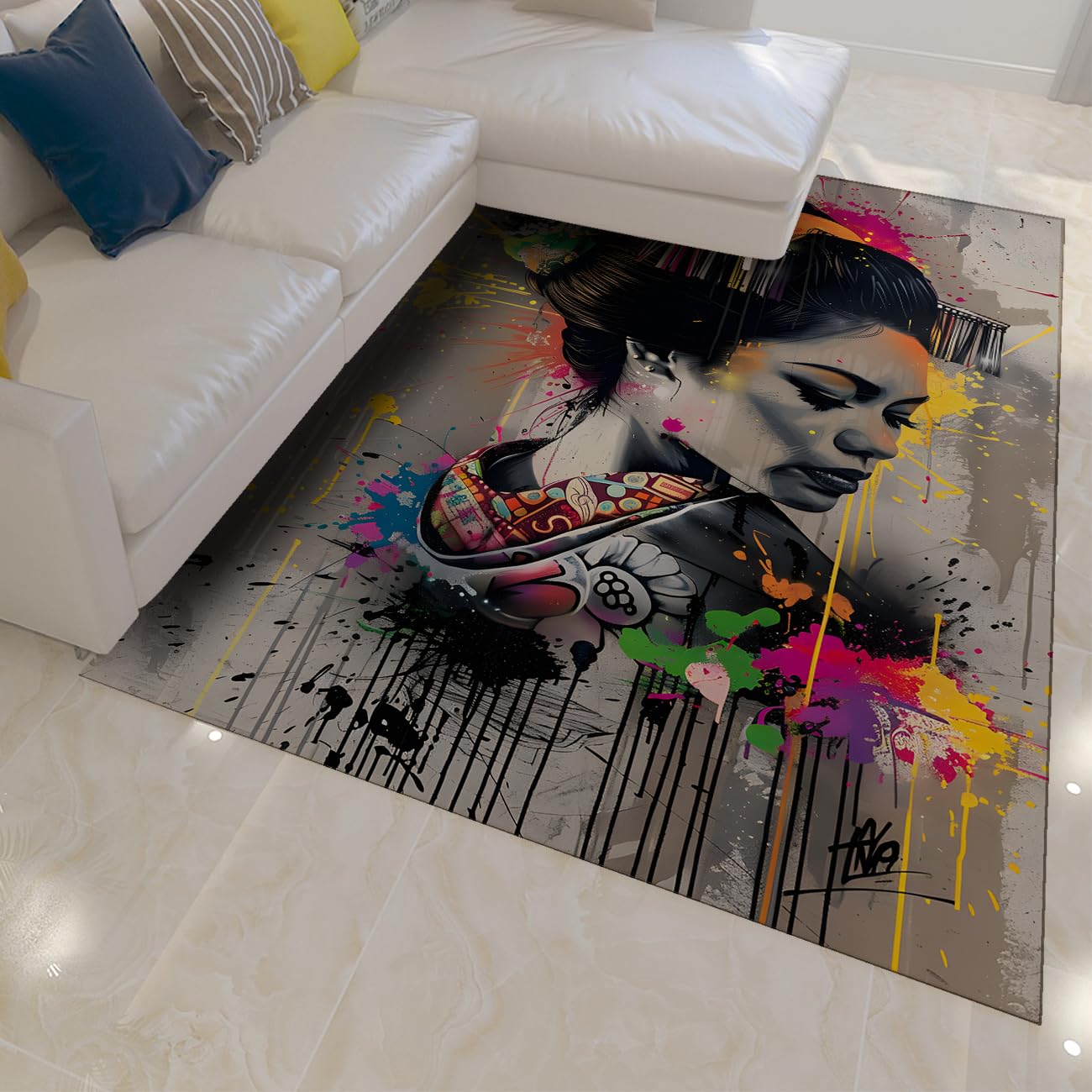 Tapis de salon geishas graffiti 60x90cm pour décoration entrée et descente lit