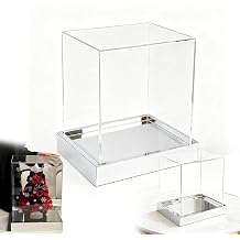 20x8x14inLxWxH Hat Display Case with Mirrored Base,Clear Acrylic Baseball Cap Display Box Stand,UV Protection Signed Hat Transparent Showcase Football,Silver