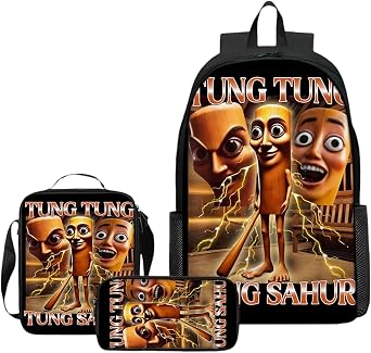 Tralalero Tralala Tung Sahur Bombardino Crocodile Backpack Italian Brainrot Ai Animals School Bags for Boys Girls Anime Game Cute Lightweight Rucksack
