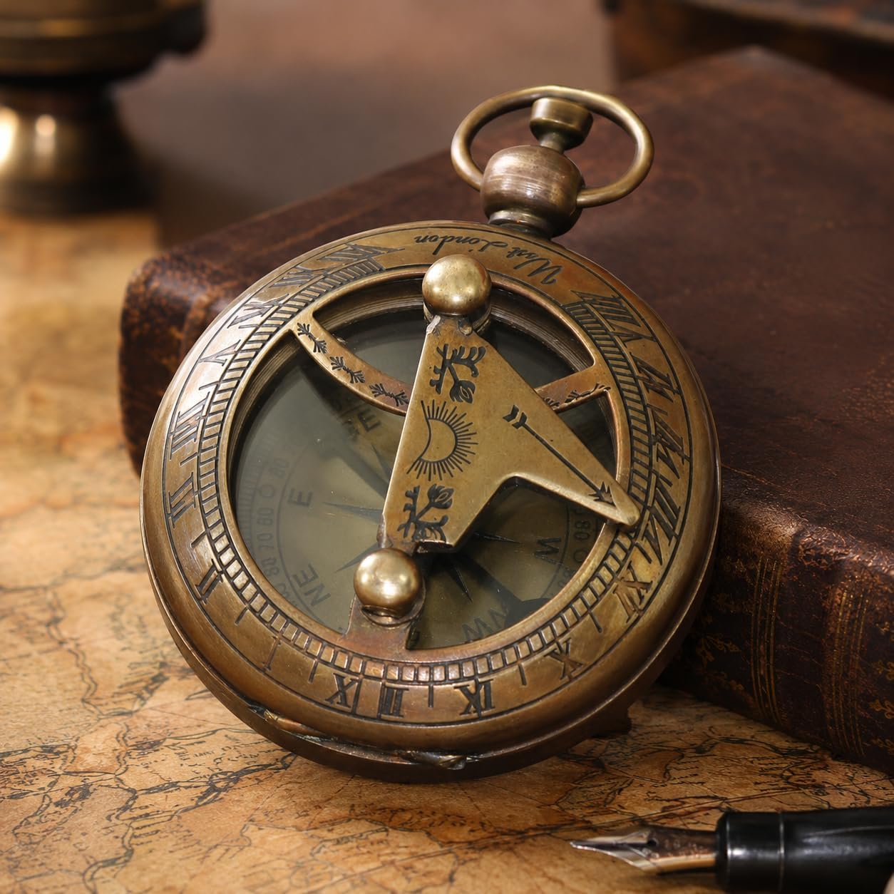 Nautical Pocket Compass with Chain Maritime Vintage Collectible Handmade Portable Magnetic Working for Travellers Camping