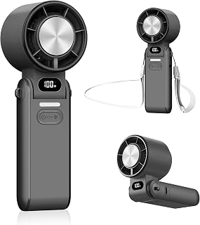 Portable Fan, with Semiconductor Ice Cooling Plate for Instant Cooling, 100-Speed Adjustable Handheld Fan with Digital Display & 3600mAh Battery, for Office Travel Outdoor (Black)