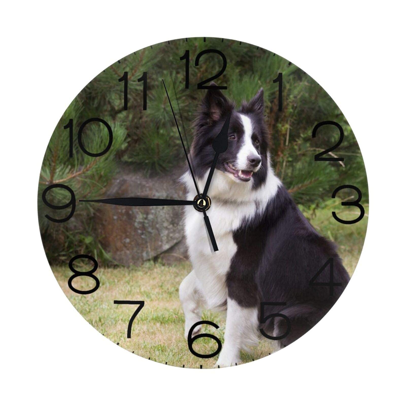 DLJIYZX Wall Clock Bad Dog Border Collie Silent Non Ticking Wall Decor Battery Operated Round Desk Clock for Kitchen Home Office