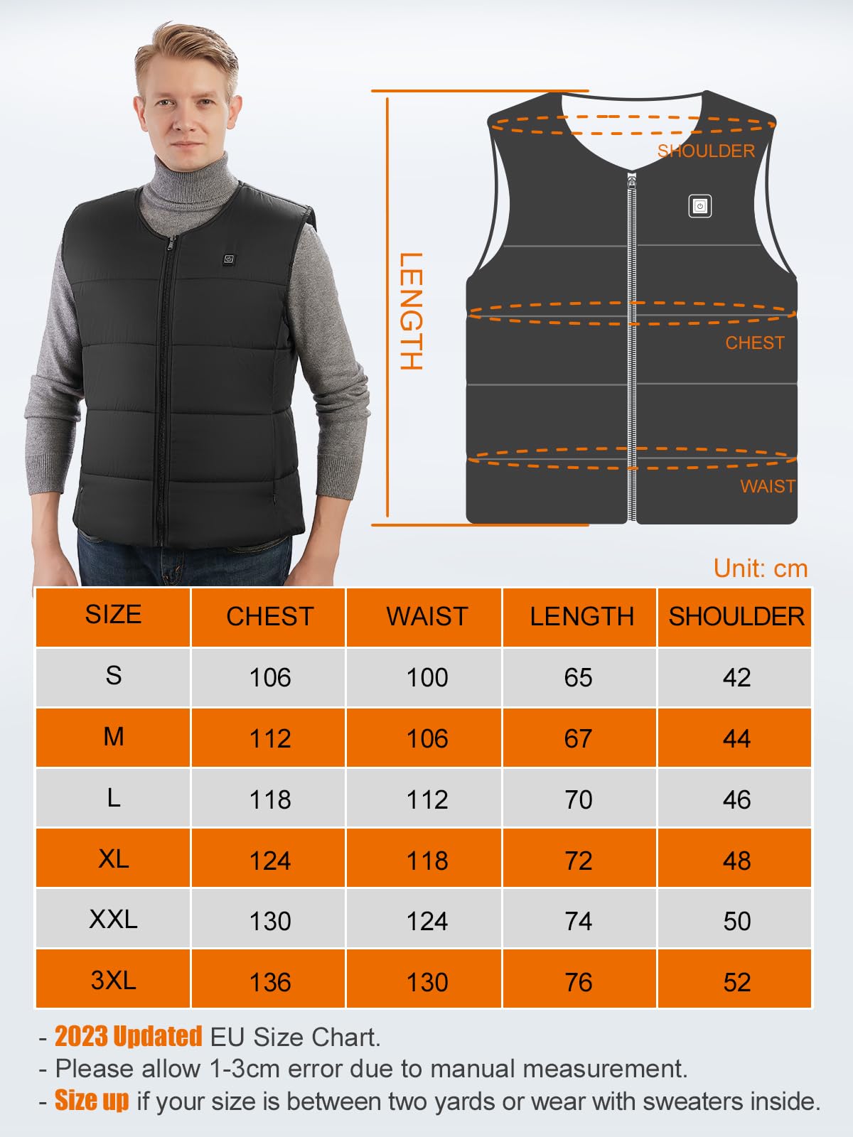 UNBON Gilet Chauffant Homme Femme USB Avec Batterie 14400mAh - 5 Zones Chaleur 3 Niveaux