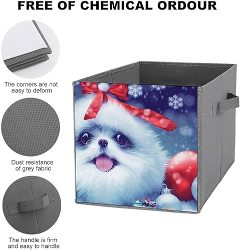 Miniatura 3 de MEIKKO Christmas Dog Santa Hat Collapsible Fabric Storage Cubes Organizer with Handles,Winter Ball Snowflake Closet Organizers for