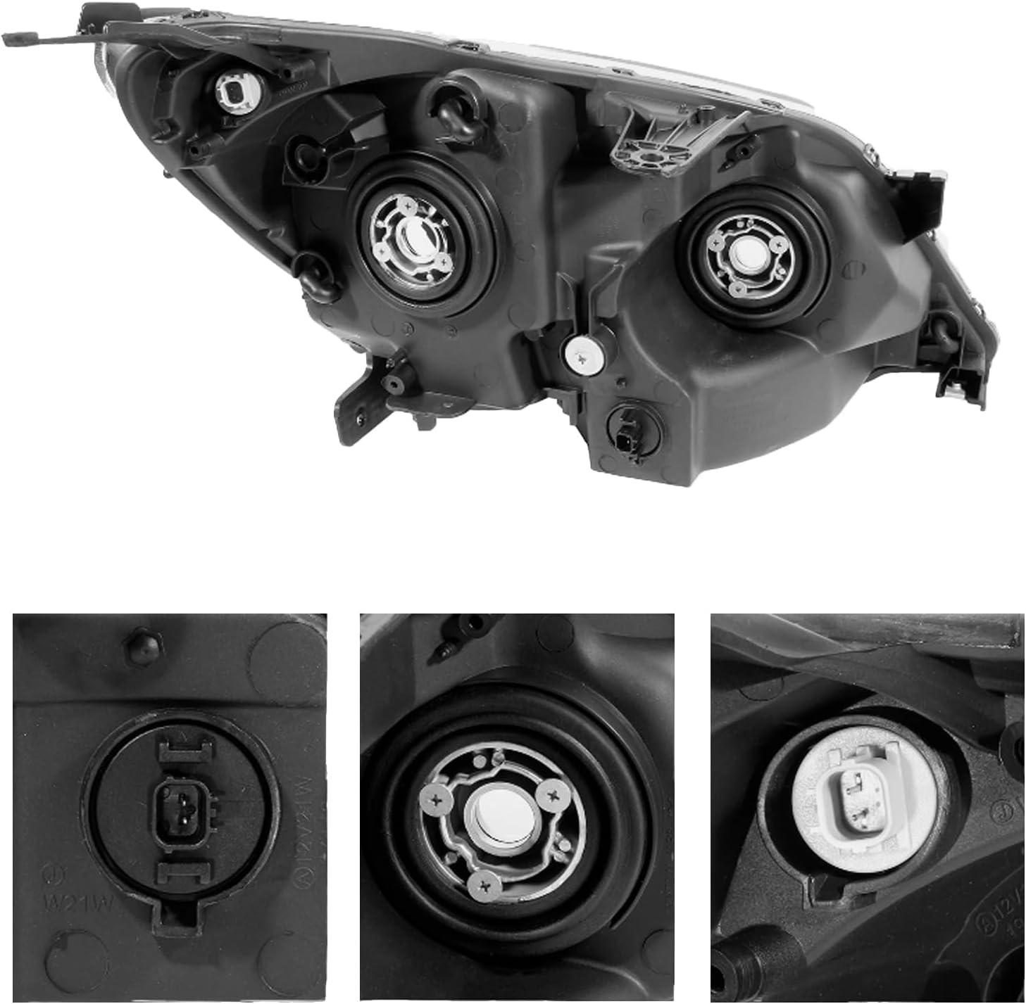 Headlights Fit for 2005-2010 Honda Odyssey Pair of Projection Headlamp Replacement Parts Black Trim Frame Amber Reflector LH+RH