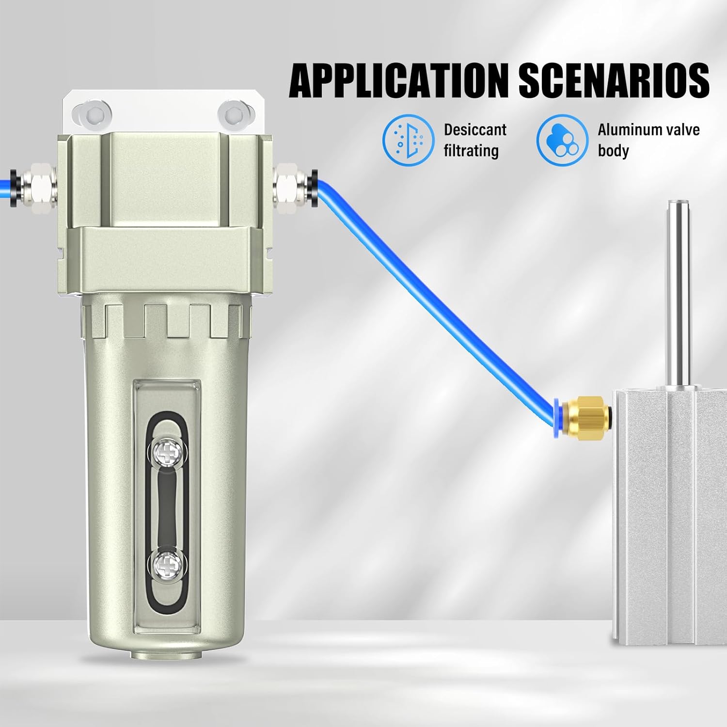 1/2" NPT Industrial Grade Compressed Air Desiccant Drying System,For Dry Air, Compressed Air, Plasma Cutter and Paint Spray with Desiccant Beads Bag